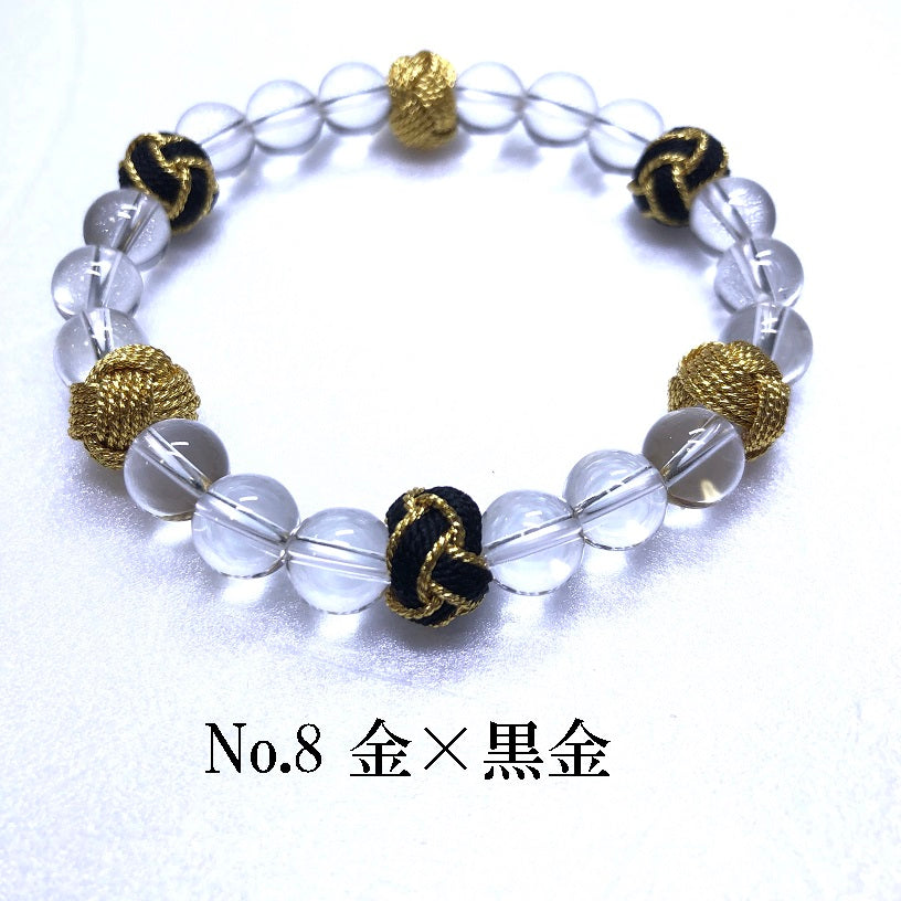 組紐×水晶ブレスレットペア(No.8金×黒金&No.9銀×黒銀)